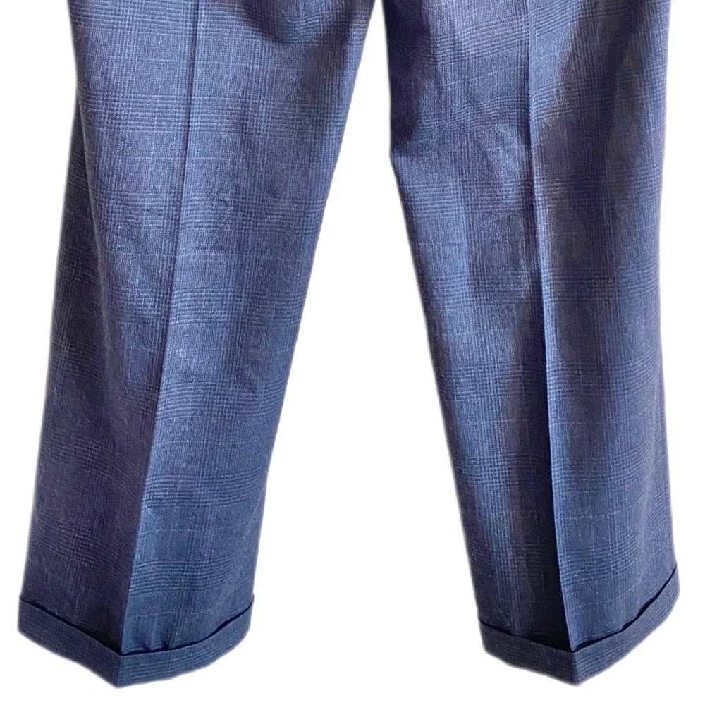 CHRISTOPHER BROOKS 100% Pure Wool Blueish Gray Plaid Suit Set Size 46L